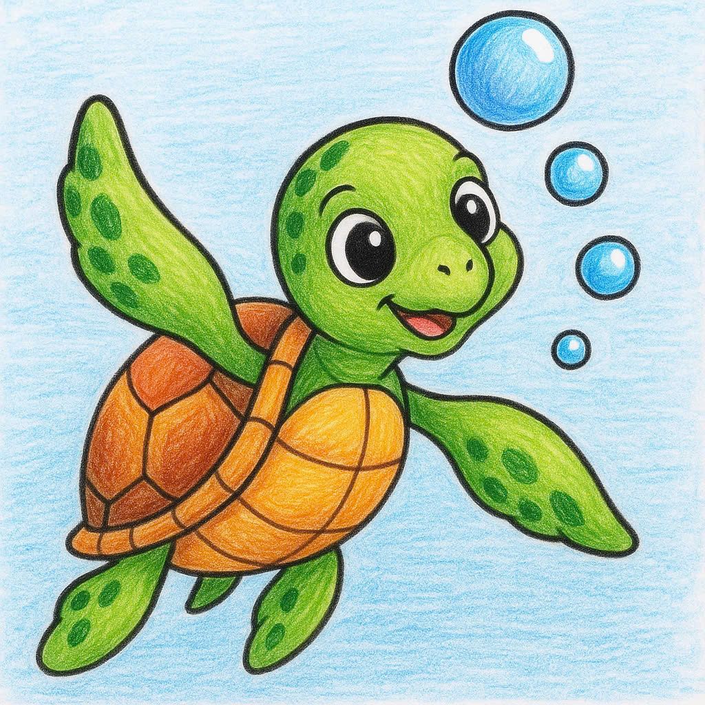 Desenho de Tartaruga: Tartaruga fofa e colorida para desenhar