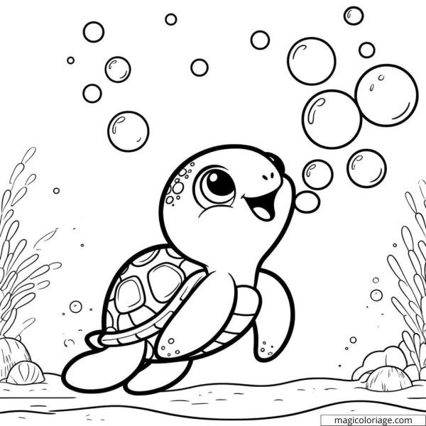 Desenho de Tartaruga: tartaruga fofa com bolhas para desenhar