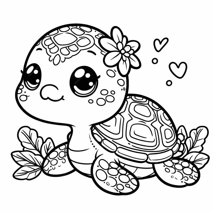 Desenho de Tartaruga: Tartaruga fofa com flores para desenhar