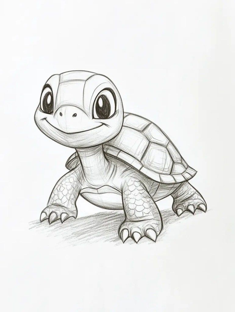 Desenho de Tartaruga: Tartaruga fofa para desenhar a lápis