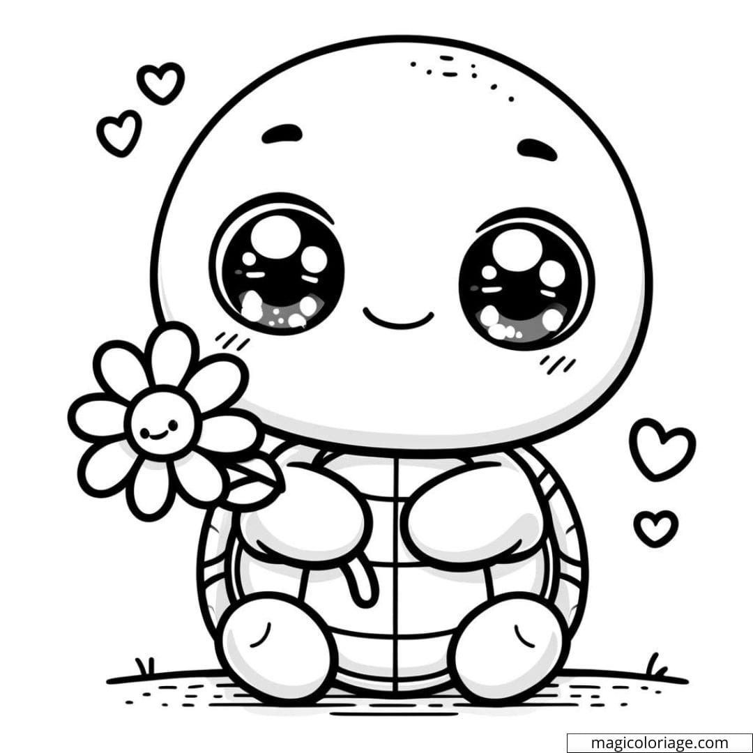 Desenho de Tartaruga: Tartaruga fofa com flor para desenhar