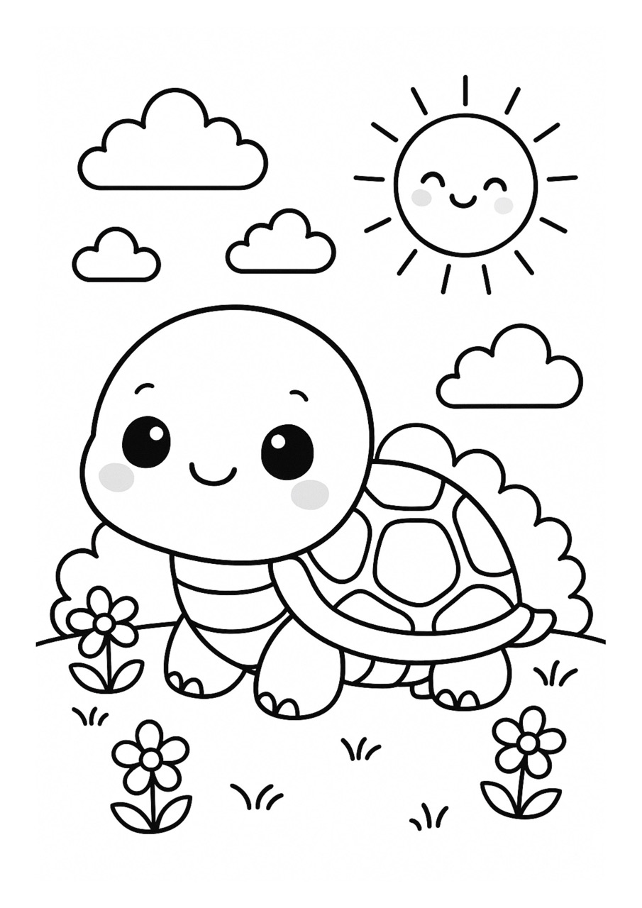 Desenho de Tartaruga: Tartaruga fofa em um cenário simples