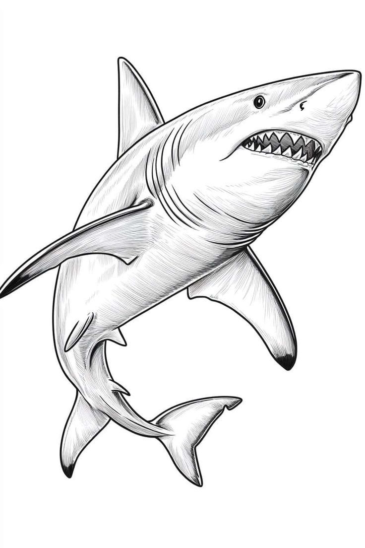 Desenho de Tubarão: Tubarão realista para desenhar fácil