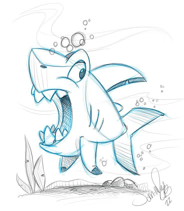 Desenho de Tubarão: Tubarão fofo e simples para desenhar