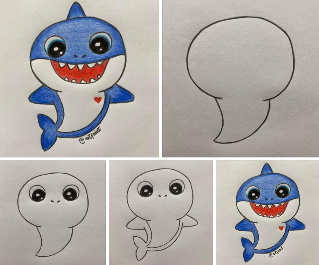 Desenho de Tubarão: Tubarão fofo para desenhar fácil