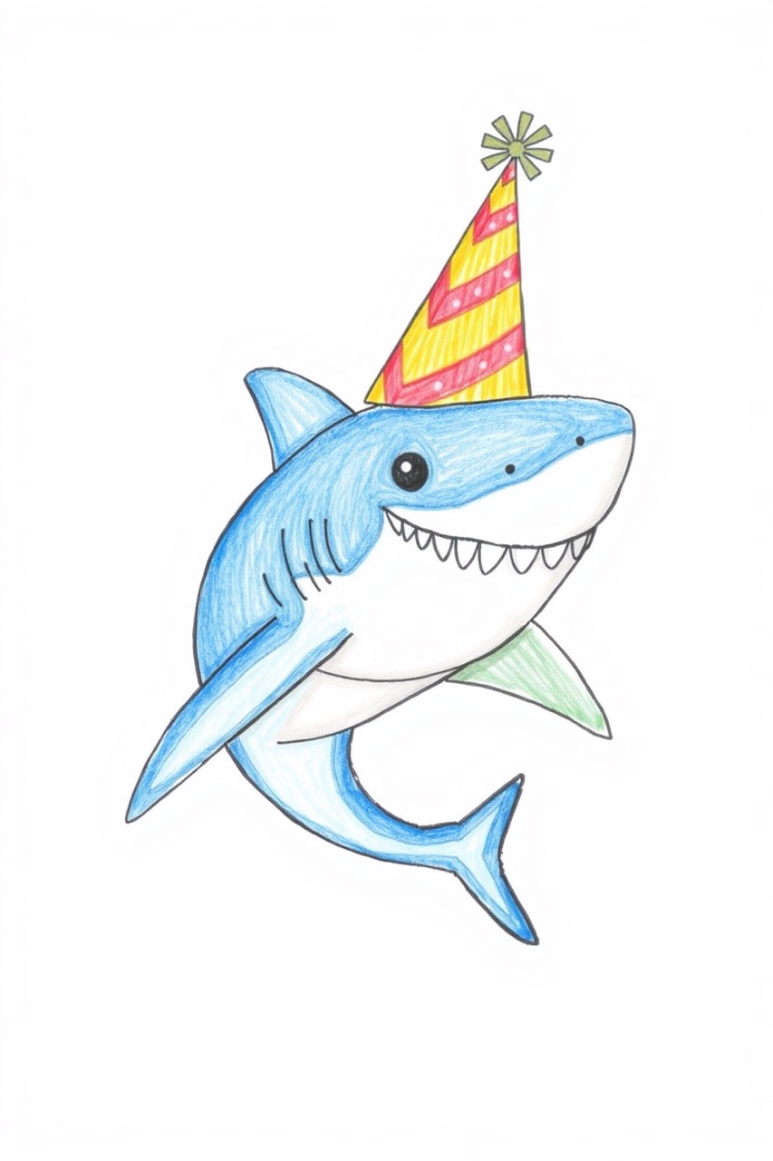 Desenho de Tubarão: Tubarão fofo para desenhar fácil