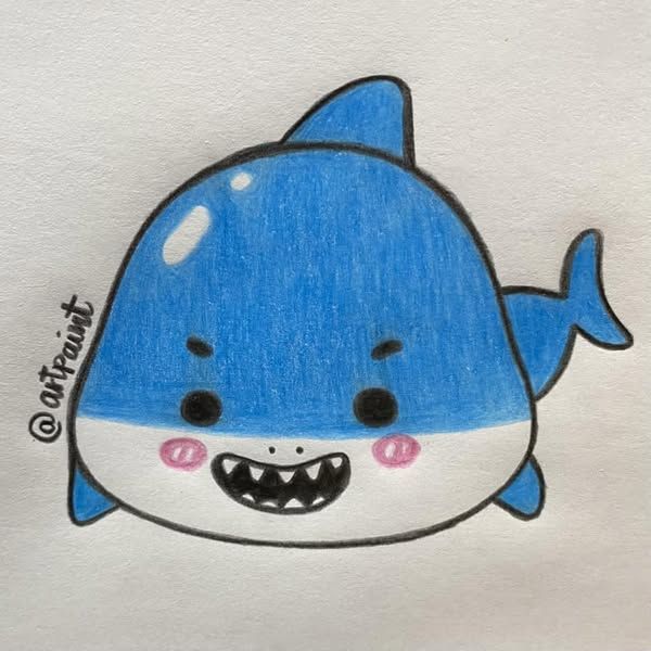 Desenho de Tubarão: Tubarão fofo e simples para desenhar