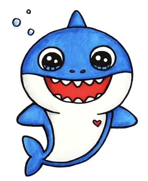Desenho de Tubarão: Tubarão fofo para desenhar fácil