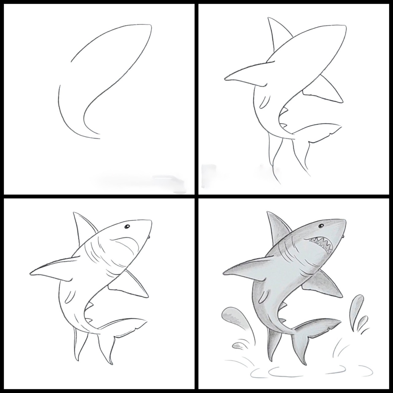 Desenho de Tubarão: Tubarão fácil a lápis para desenhar