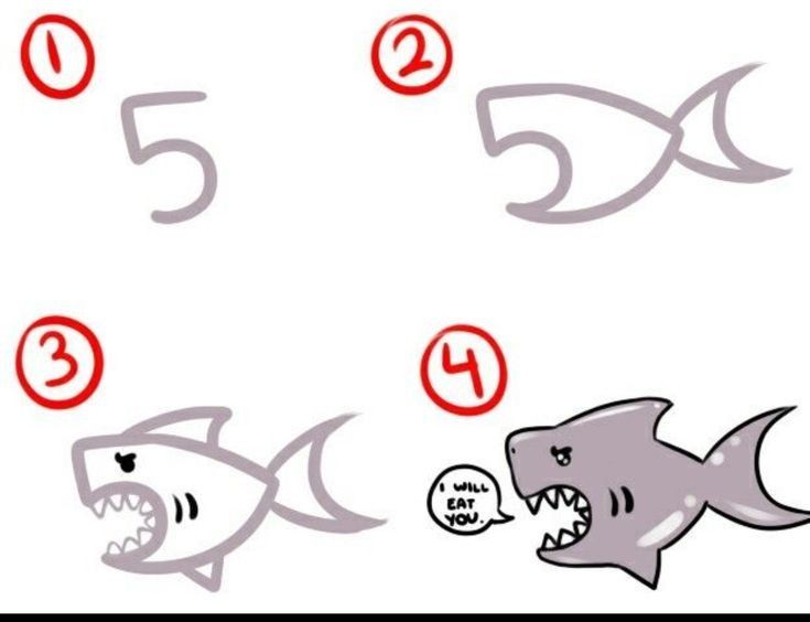 Desenho de Tubarão: Como desenhar um Tubarão fofo