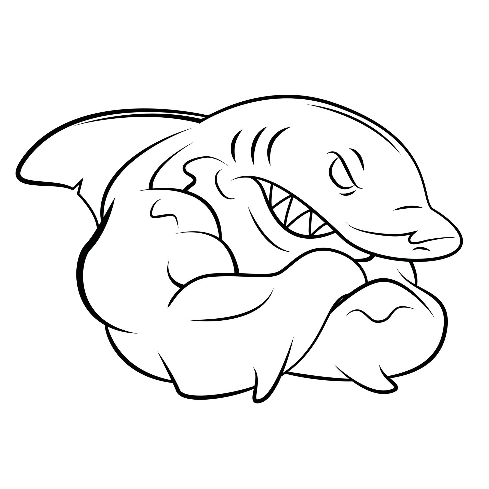 Desenho de Tubarão: Tubarão musculoso e fofo fácil