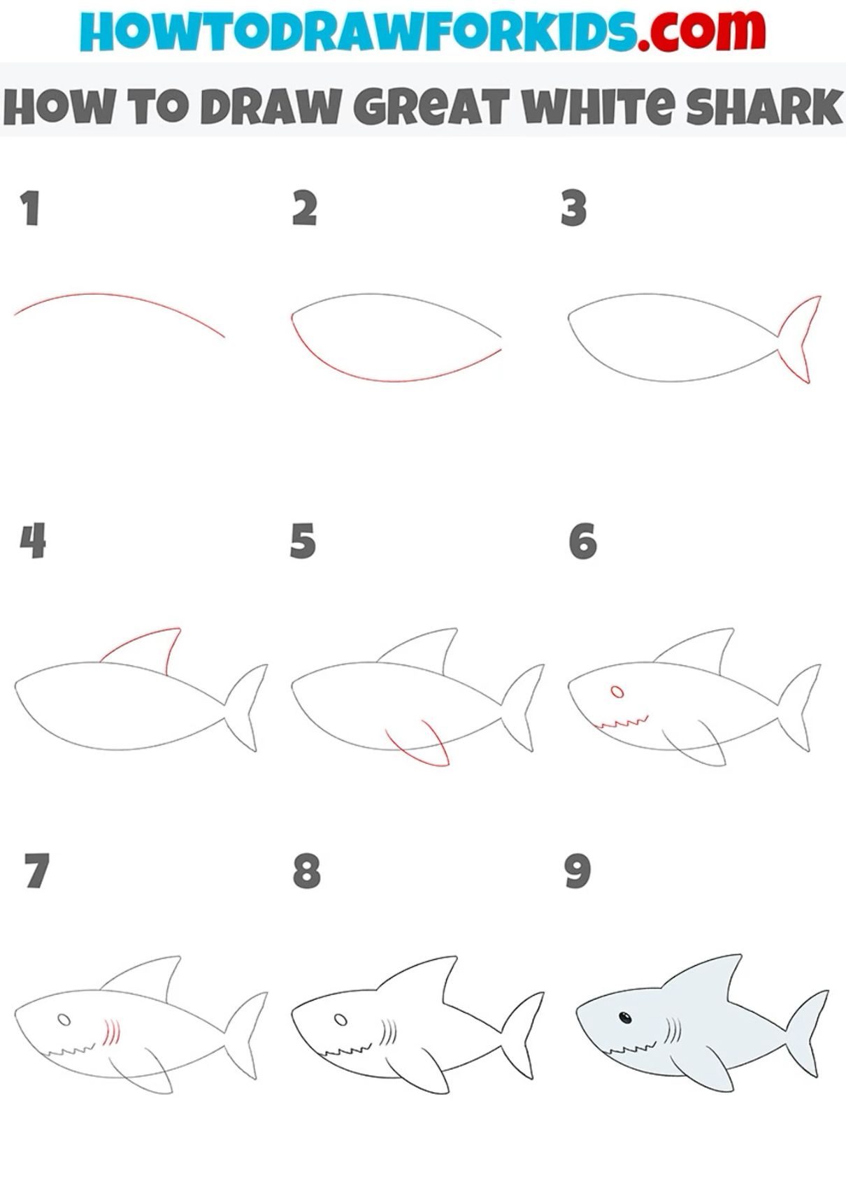 Desenho de Tubarão: Como desenhar um Tubarão fácil
