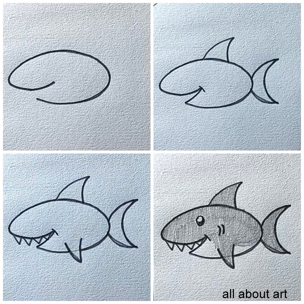 Desenho de Tubarão: Como desenhar um Tubarão fácil