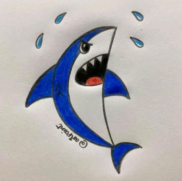 Desenho de Tubarão: Tubarão fofo e simples para desenhar