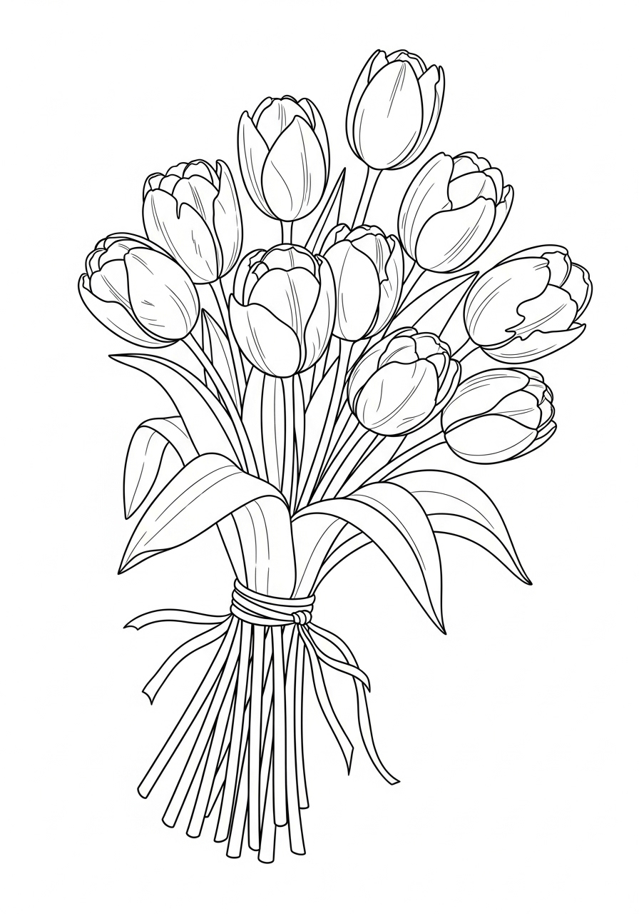 Desenho de buquê de flores Tulipas para imprimir e colorir