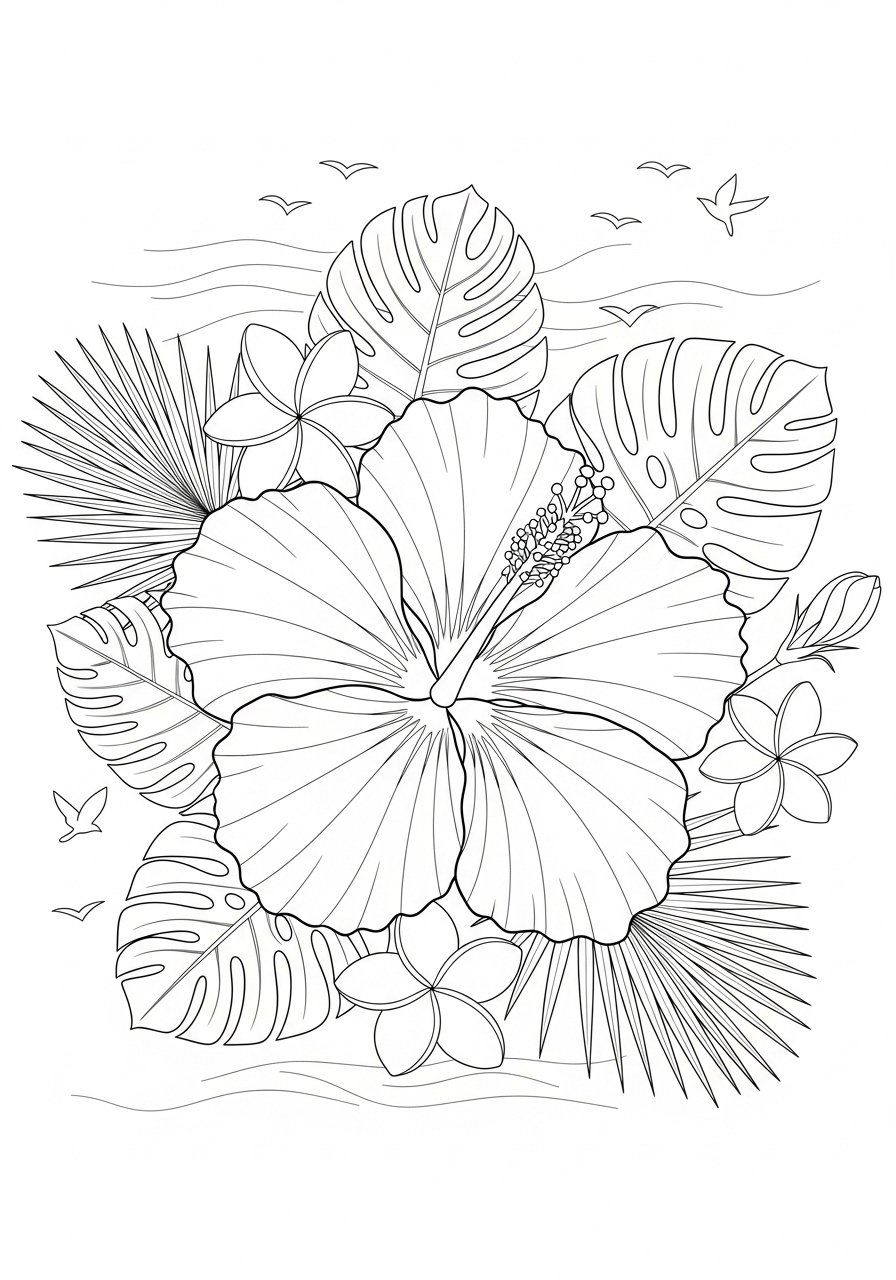 Desenho de Flores e Folhagens para imprimir e colorir