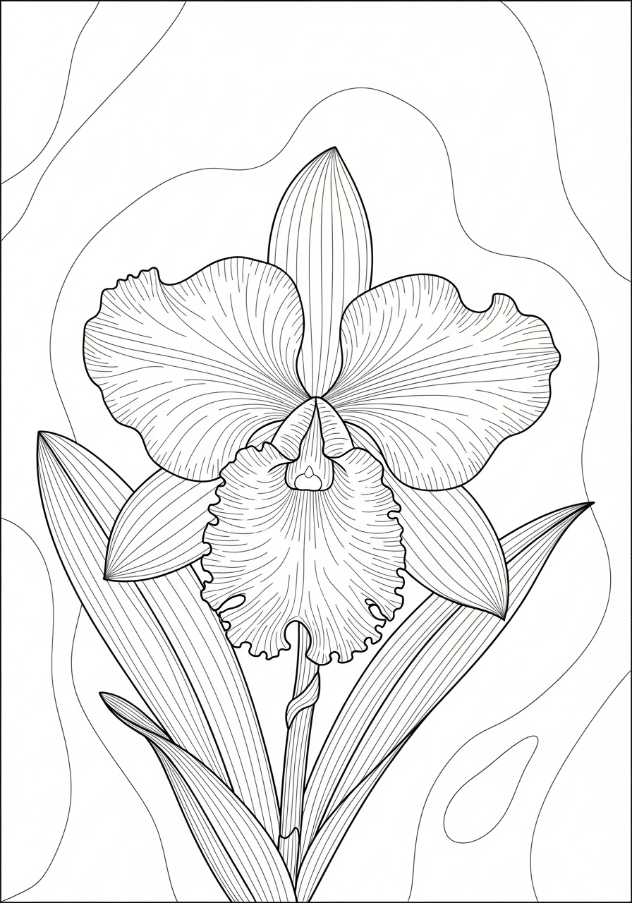 Desenho da Flor Orquídea para imprimir e colorir