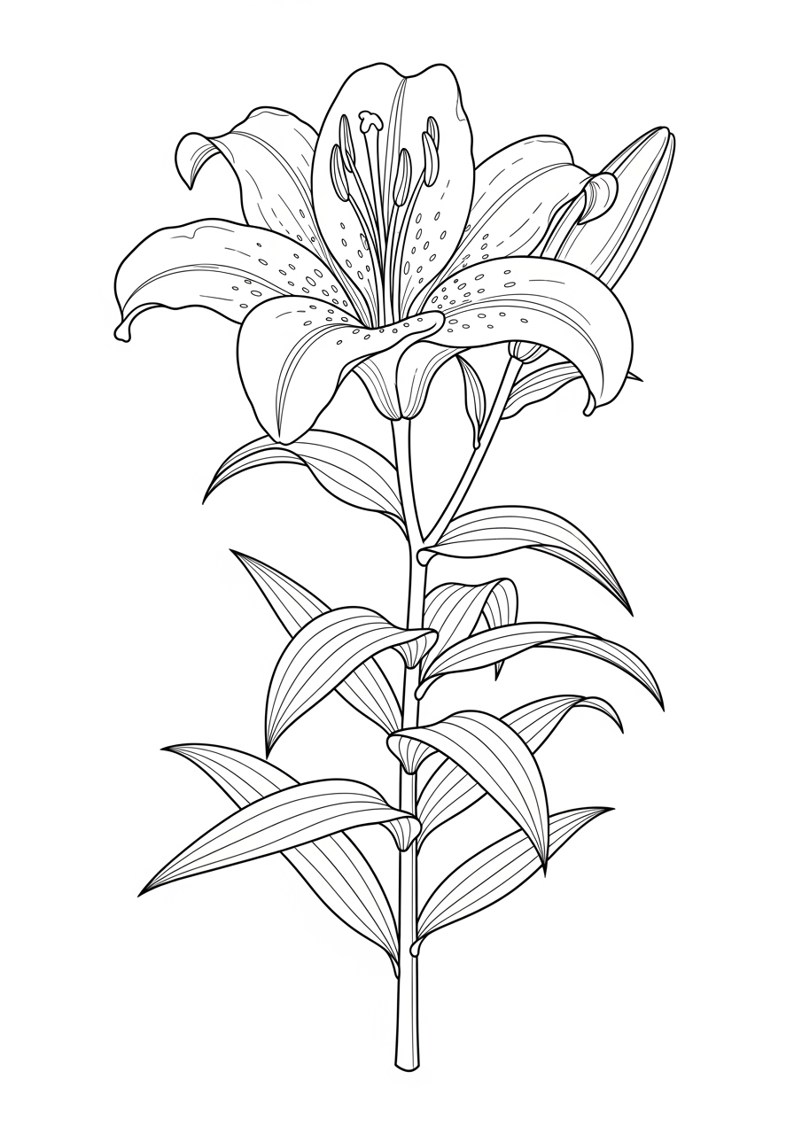 Desenho da Flor Lírio para imprimir e colorir