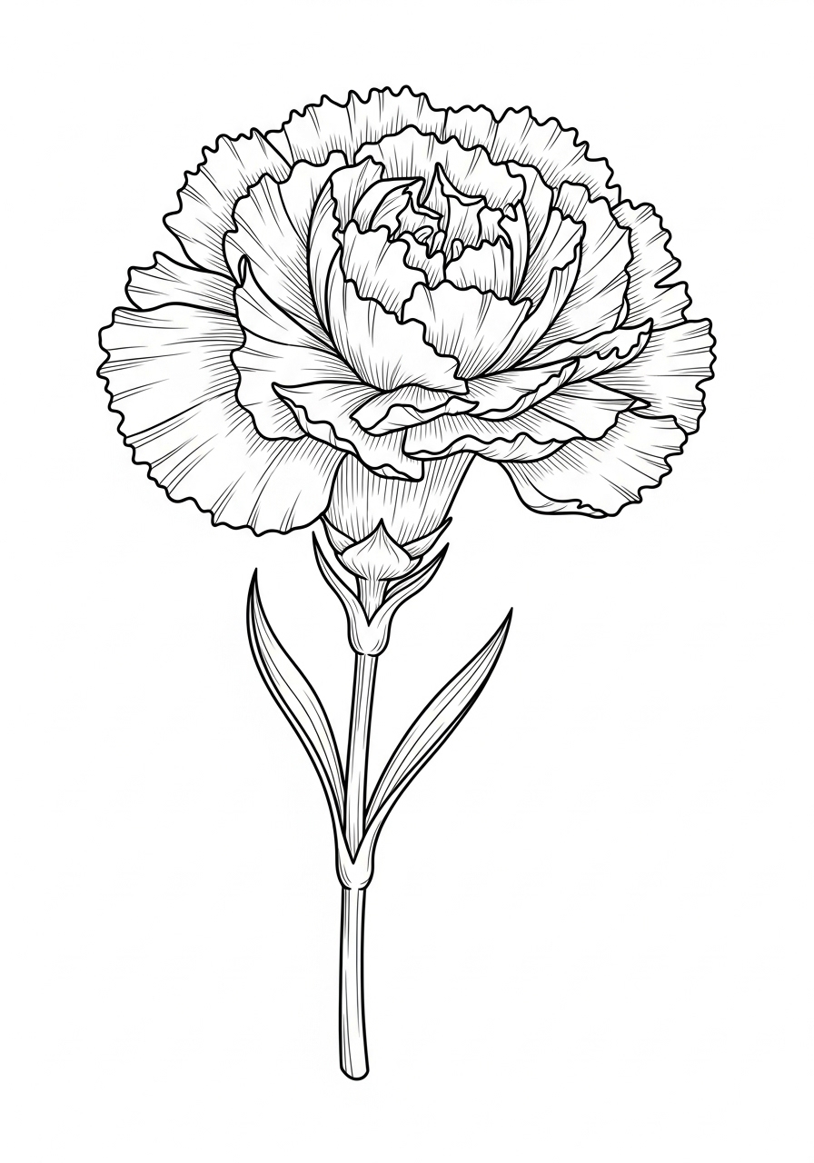 Desenho da Flor Cravina para imprimir e colorir