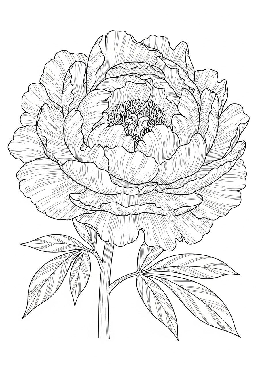 Desenho da Flor Peônia grande para imprimir e colorir