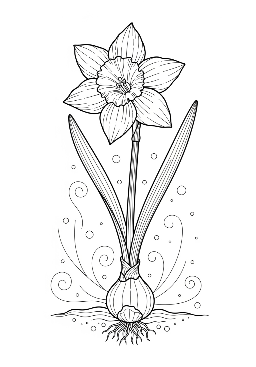 Desenho da Flor Narciso com detalhes para imprimir e colorir