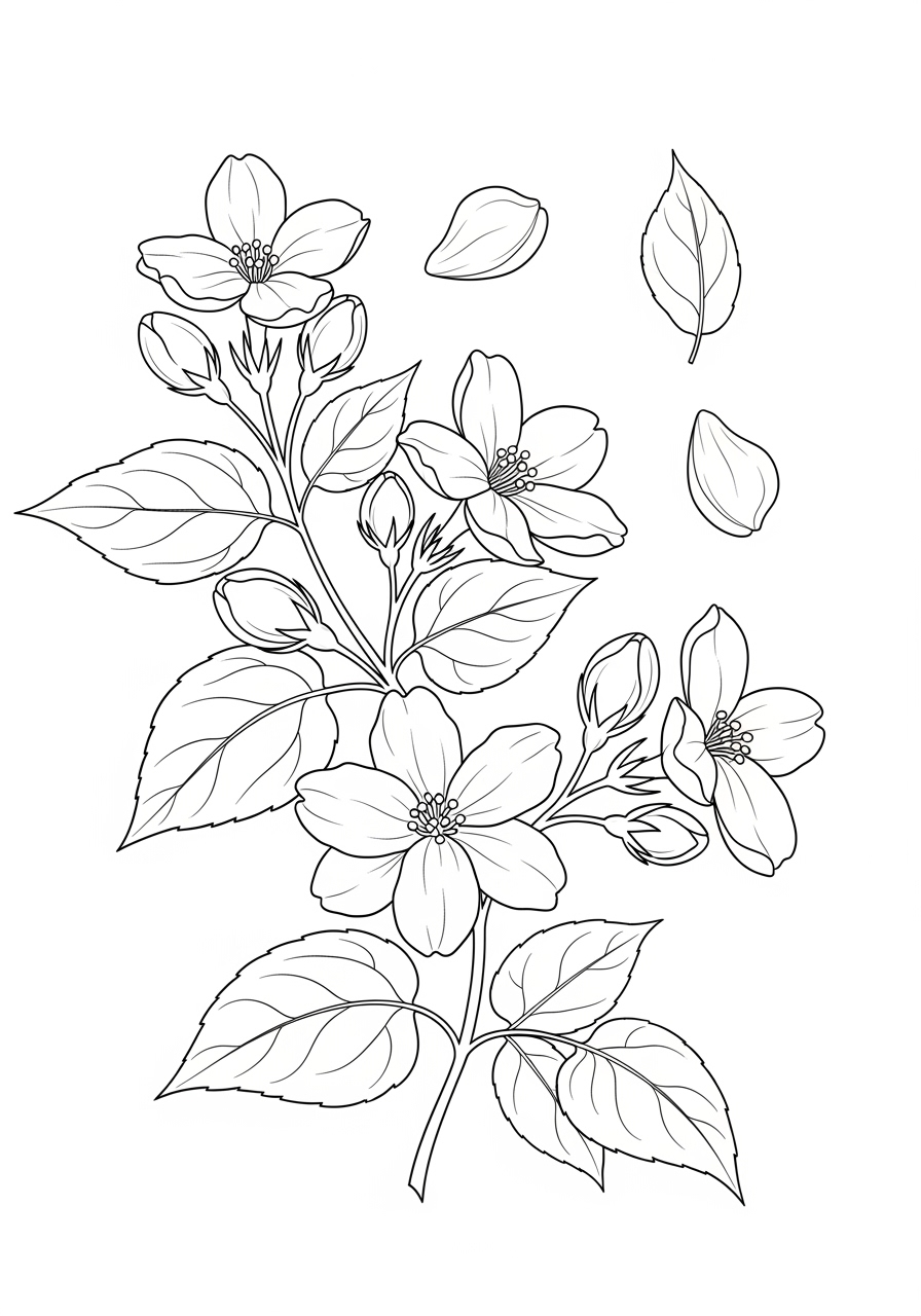 Desenho de flores com folhas para imprimir e colorir