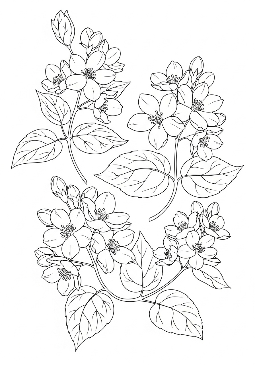 Desenho de flores com folhas para imprimir e colorir