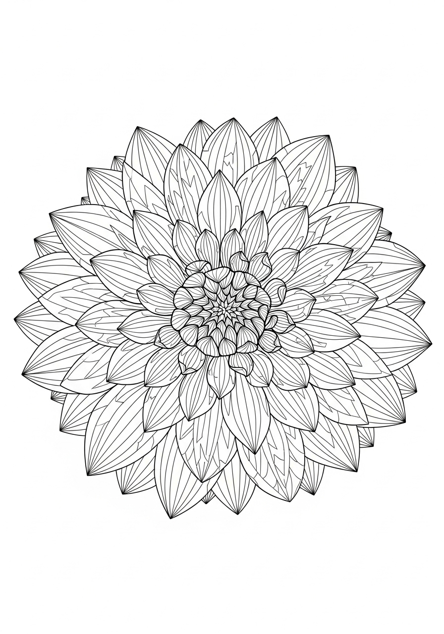 Desenho de Flor Dahlia detalhado para imprimir e colorir