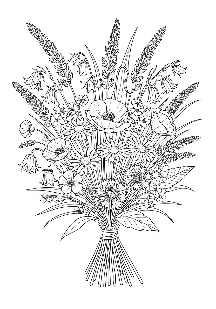 Desenho de buquê de flores para imprimir e colorir