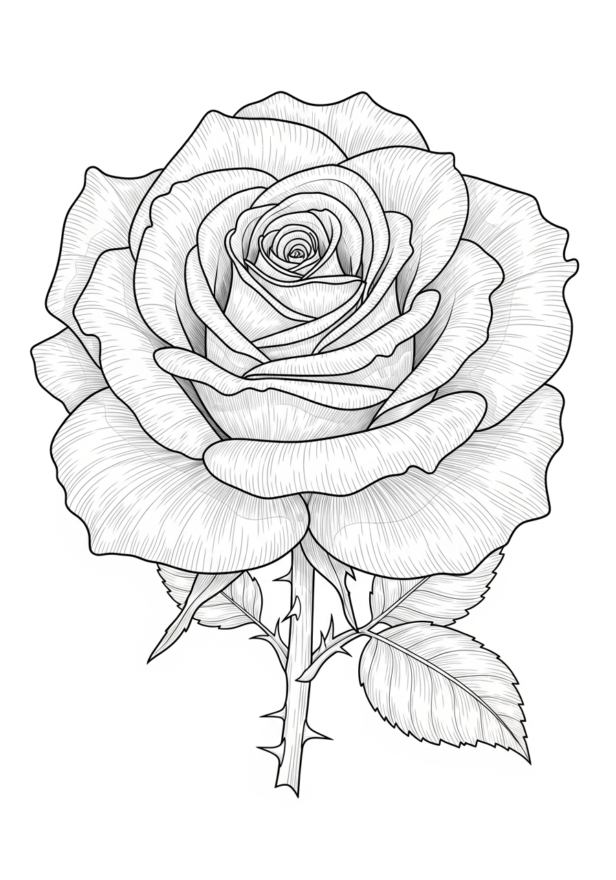 Desenho de uma rosa em traços para imprimir e colorir