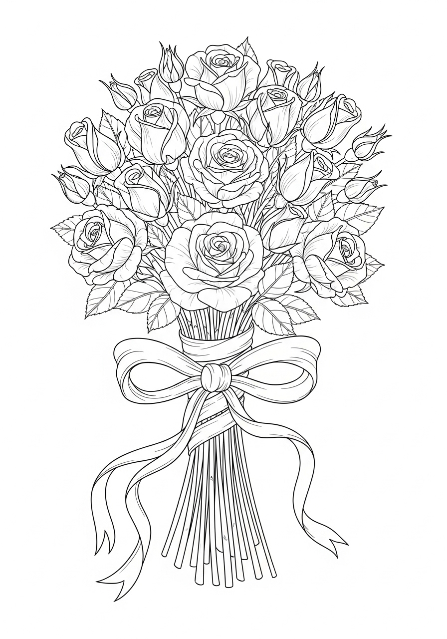 Desenho de um buquê de rosas para imprimir e colorir
