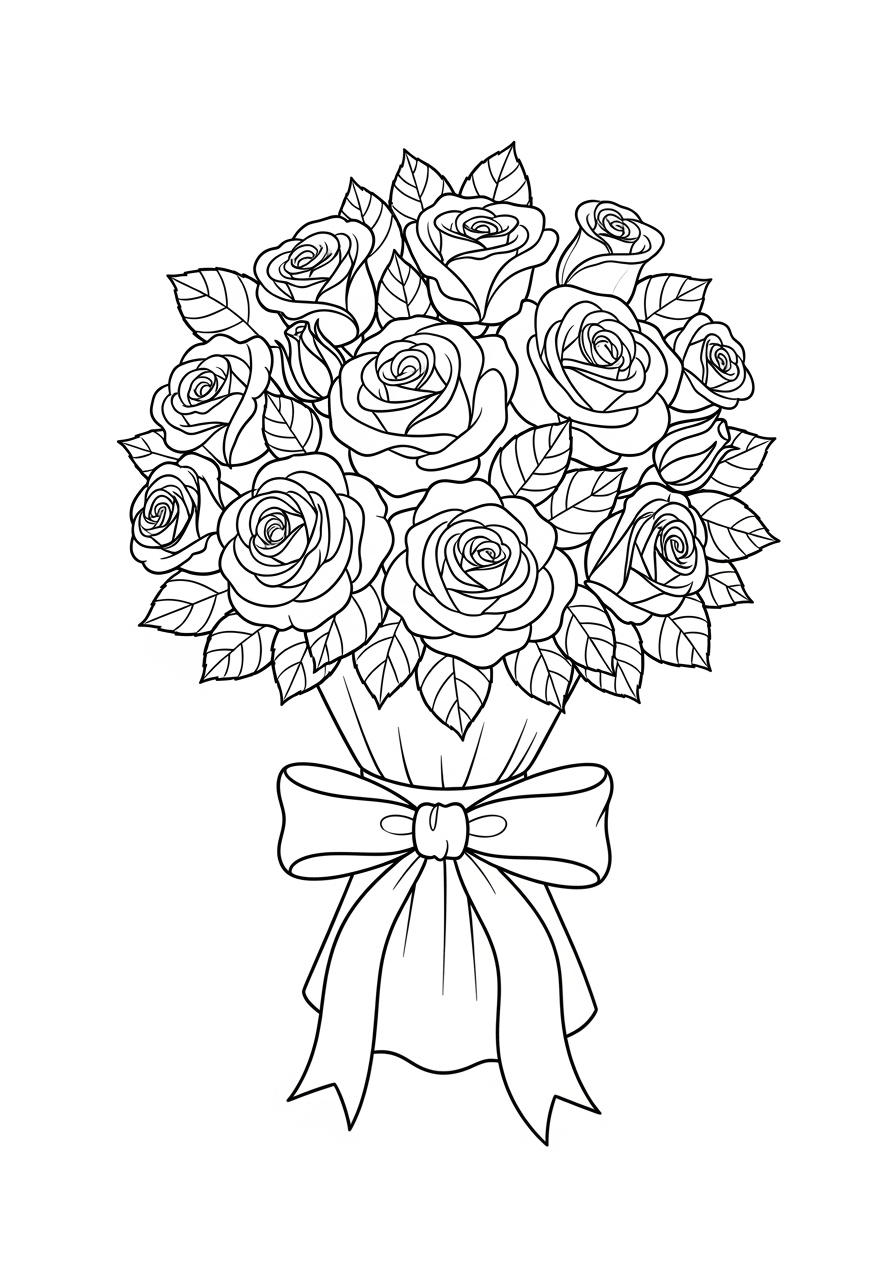 Desenho de Buquê de Rosas para imprimir e colorir