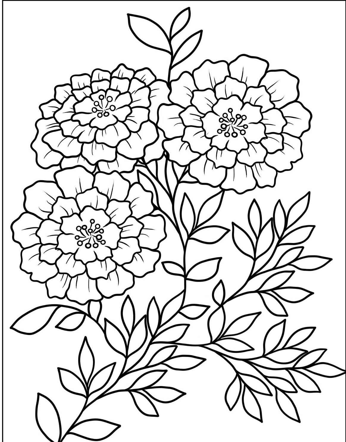Desenho de Flores com folhas para imprimir e colorir