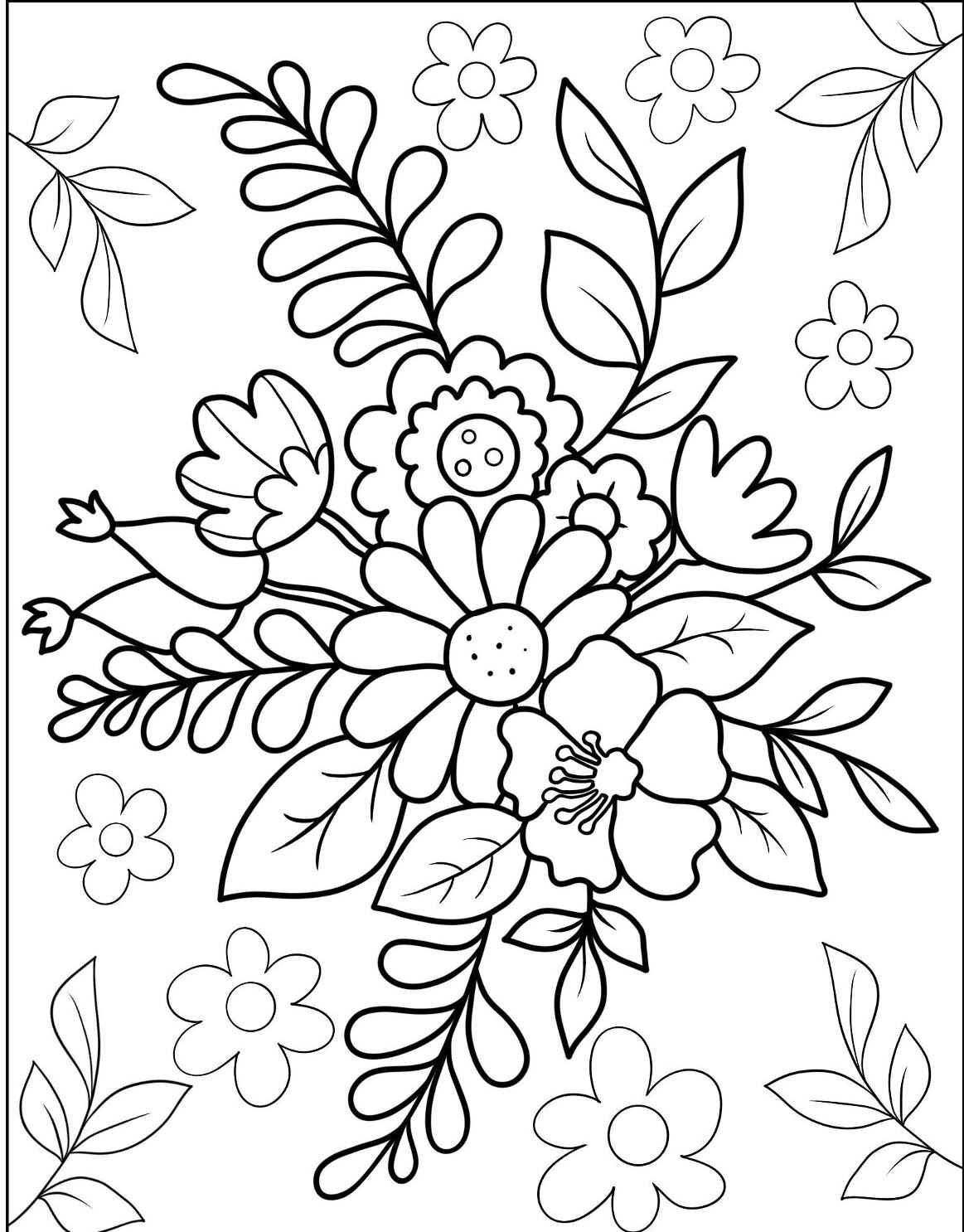 Desenho de buquê de flores para imprimir e colorir