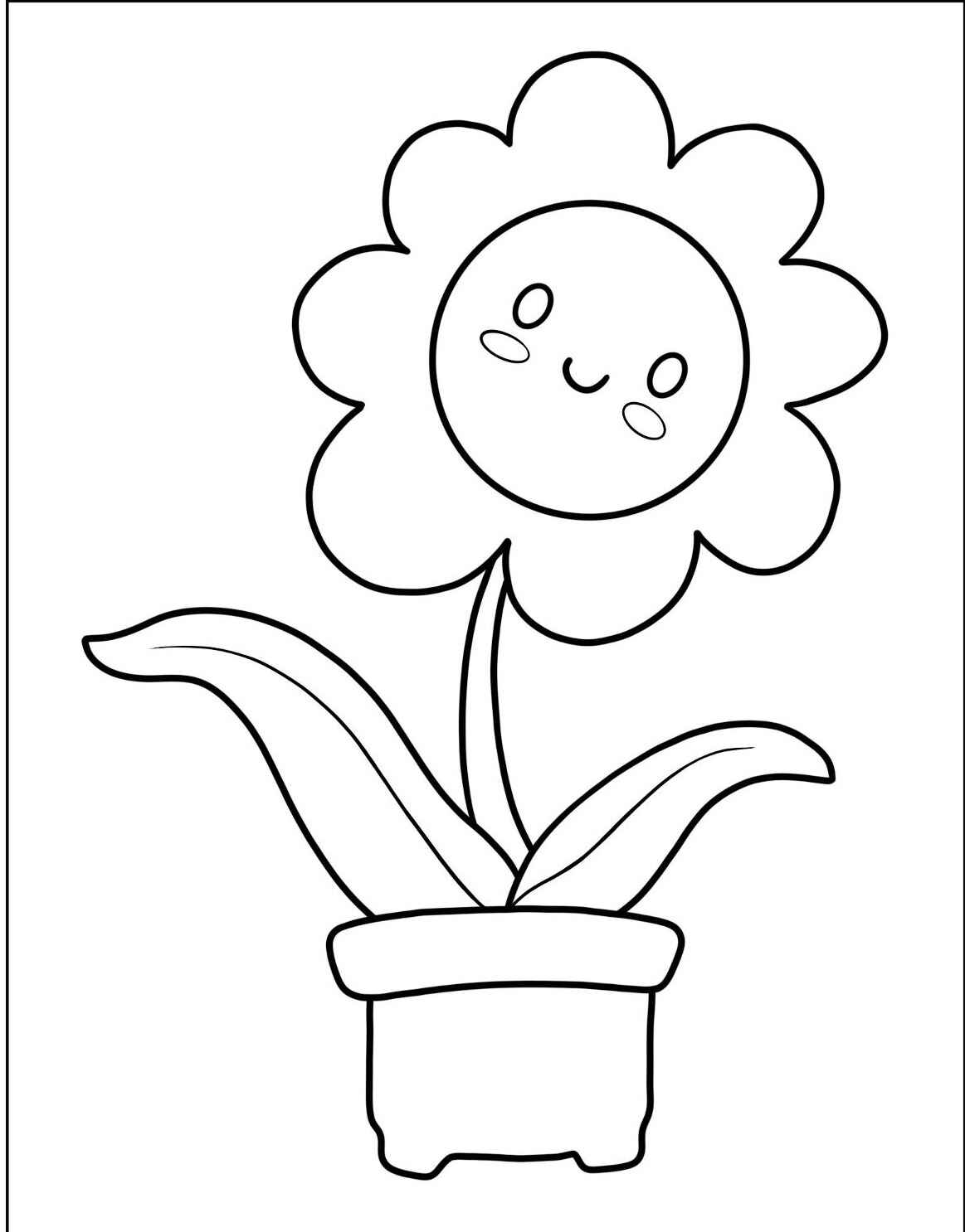 Desenho de Flor sorridente em vaso para colorir e imprimir