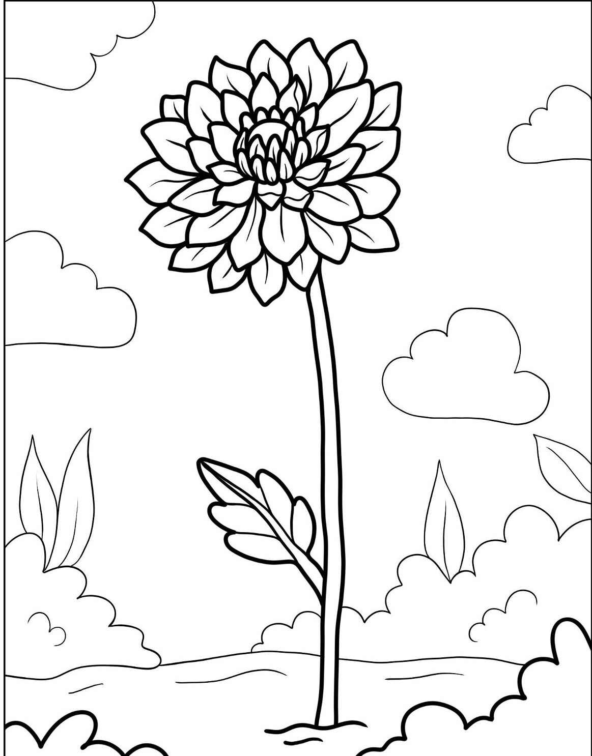 Desenho de uma flor grande e detalhada para imprimir e colorir