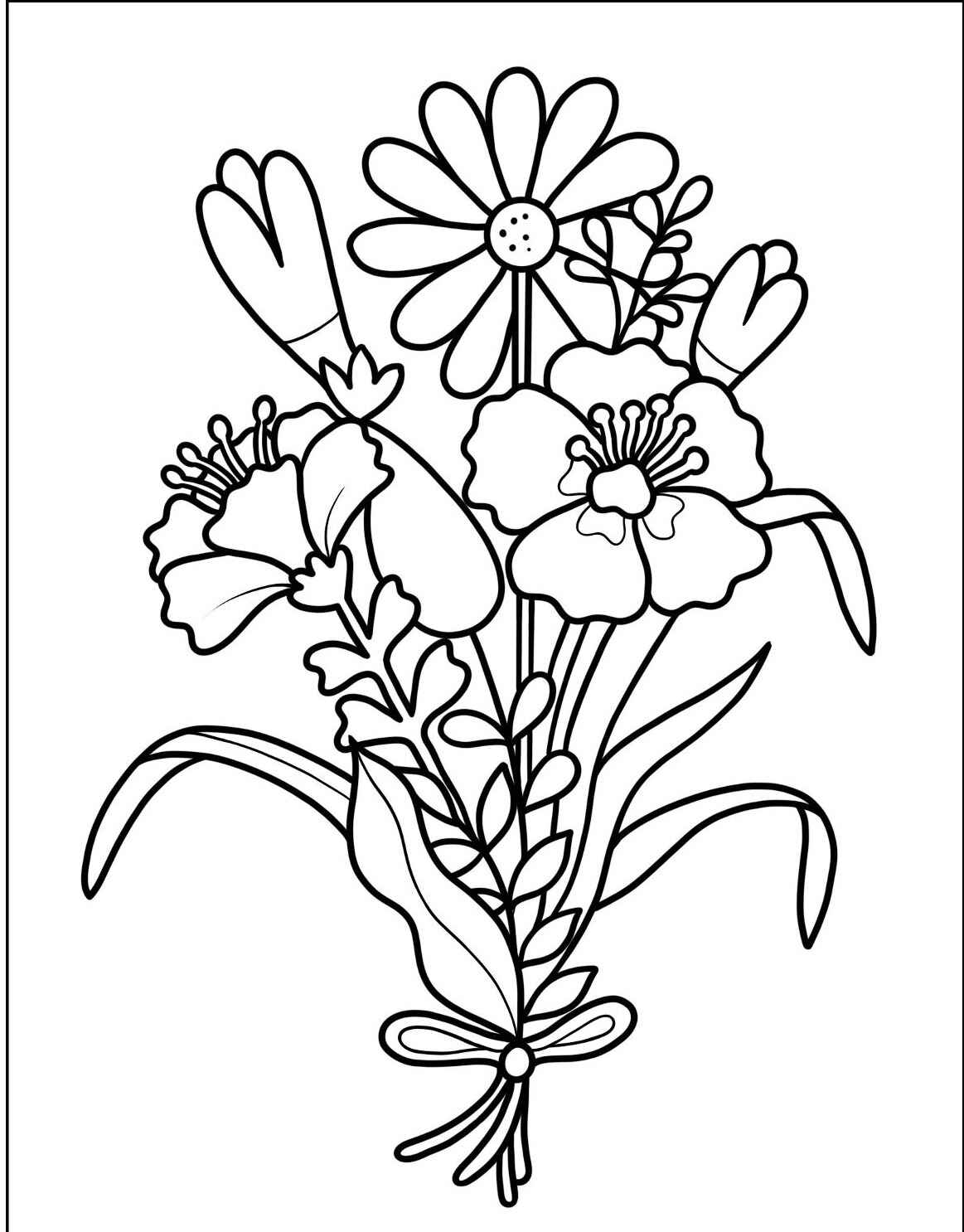 Desenho de um buquê de flores para imprimir e colorir