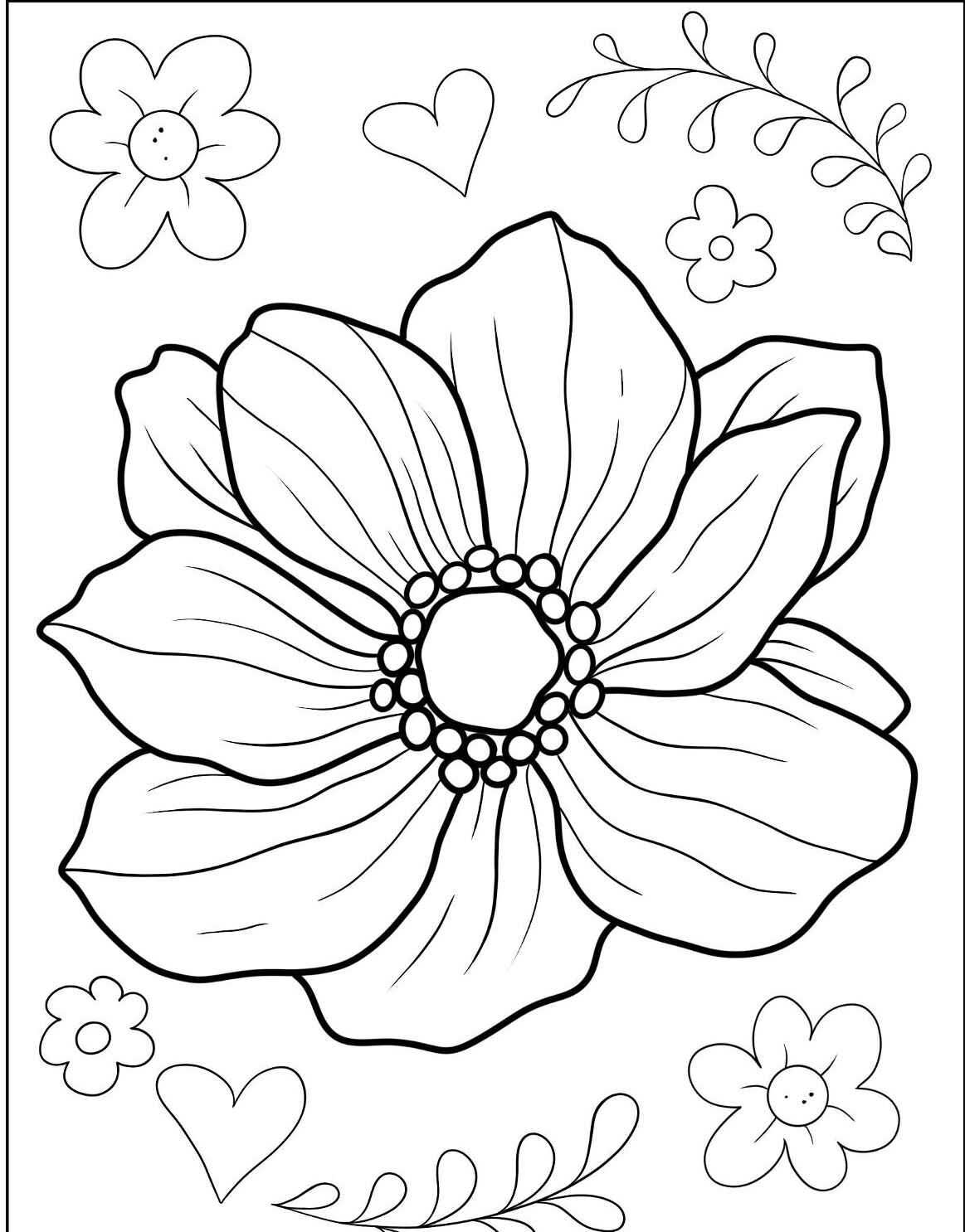 Desenho da Flor Anêmona com elementos decorativos para colorir