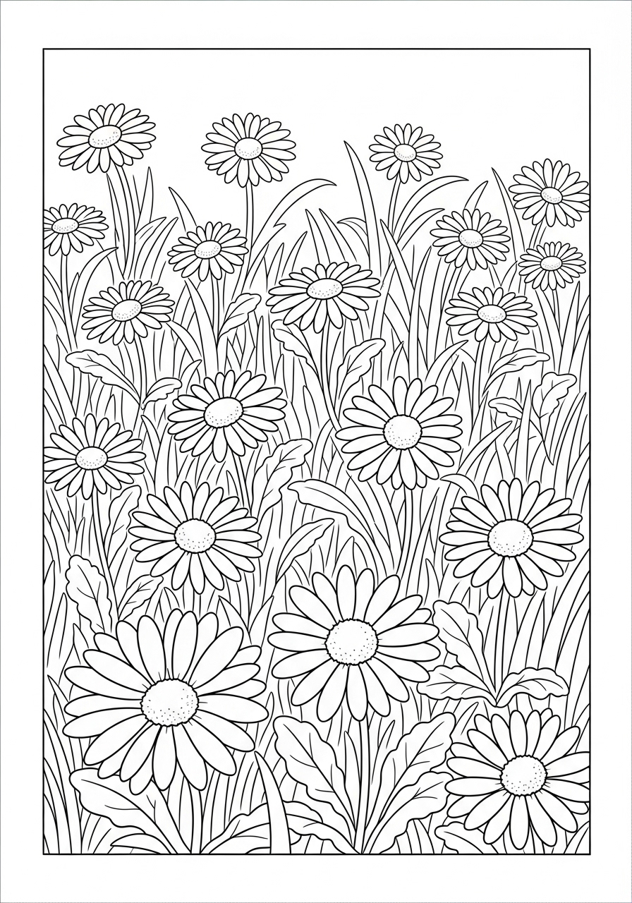 Desenho de flores margaridas para imprimir e colorir