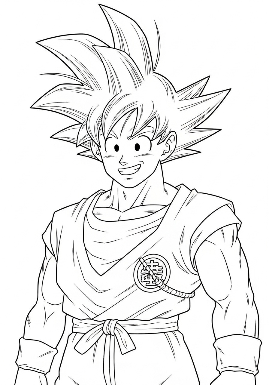 Desenho do Goku sorrindo para imprimir e colorir