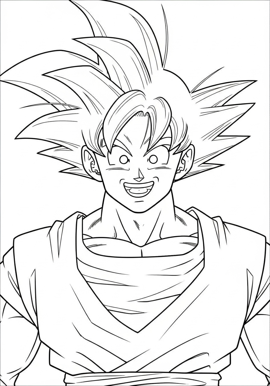 Desenho do Goku sorridente para imprimir e colorir