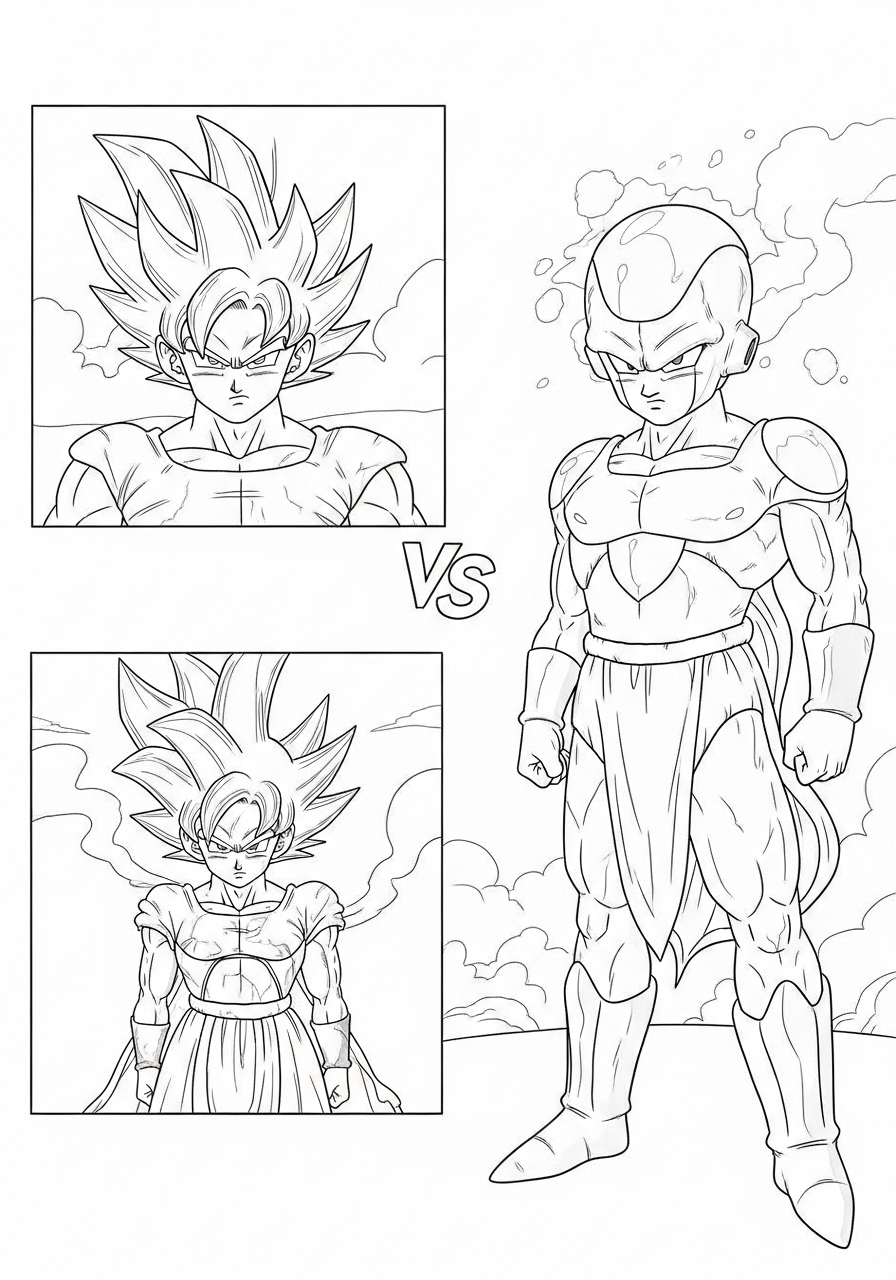 Desenho do Goku e personagem para imprimir e colorir
