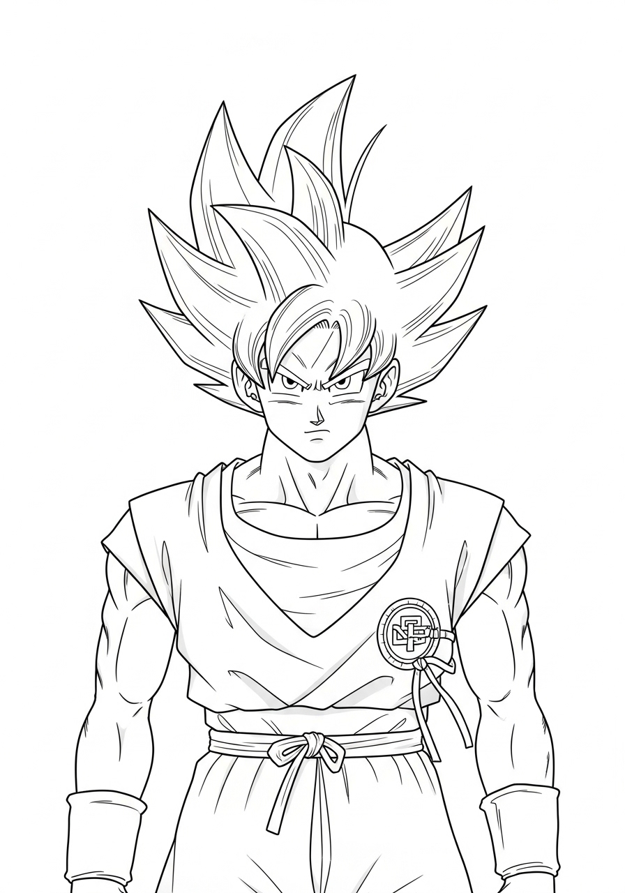 Desenho do Goku em pose heroica para imprimir e colorir