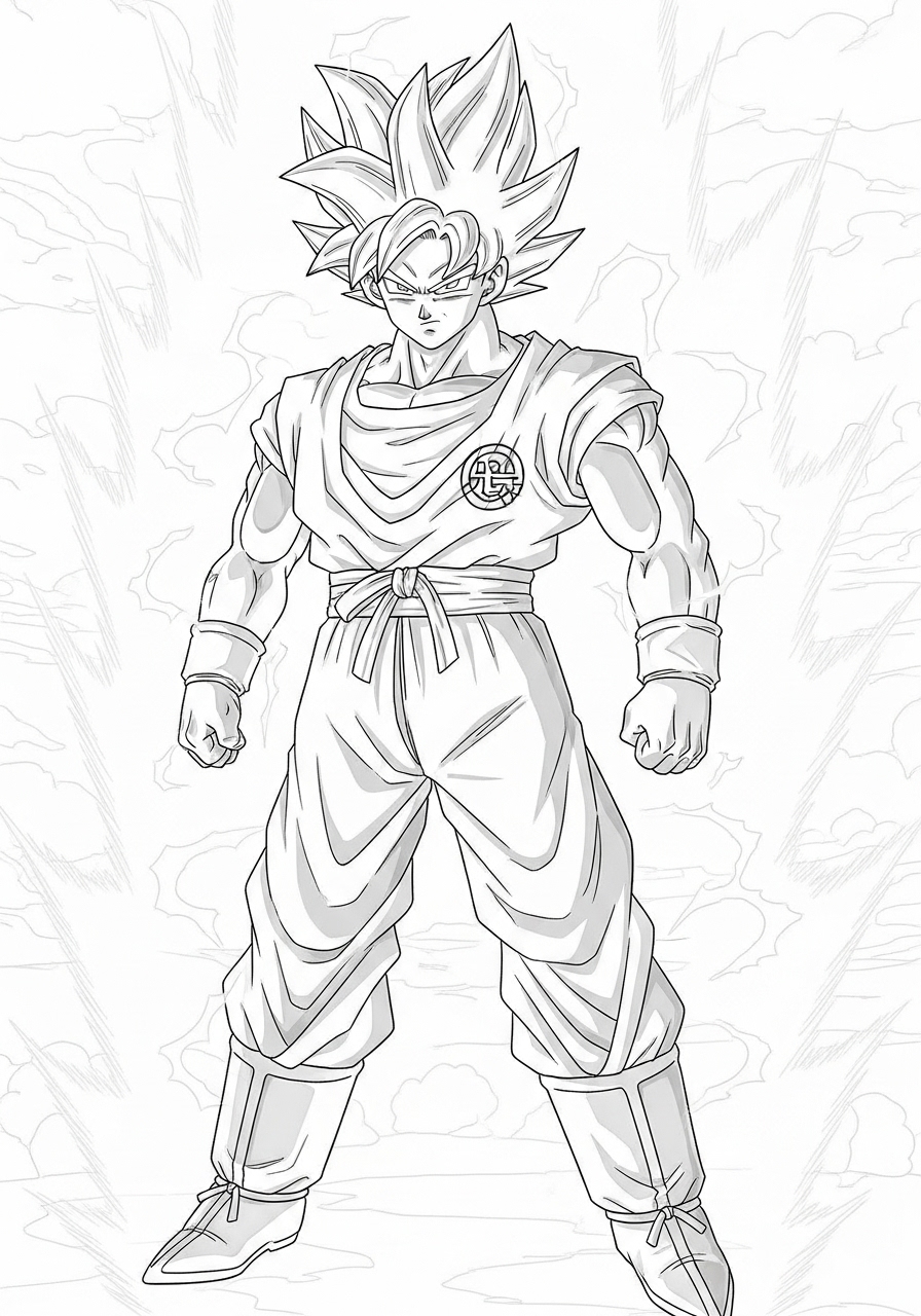 Desenho do Goku em transformação para imprimir e colorir