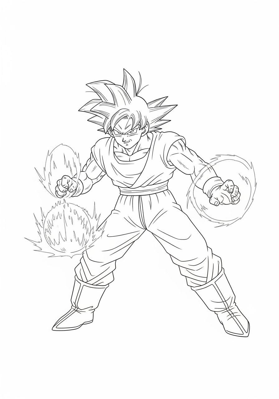 Desenho do Goku em pose de luta para imprimir e colorir