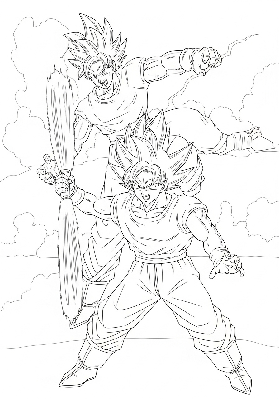 Desenho do Goku em transformação dupla para imprimir e colorir