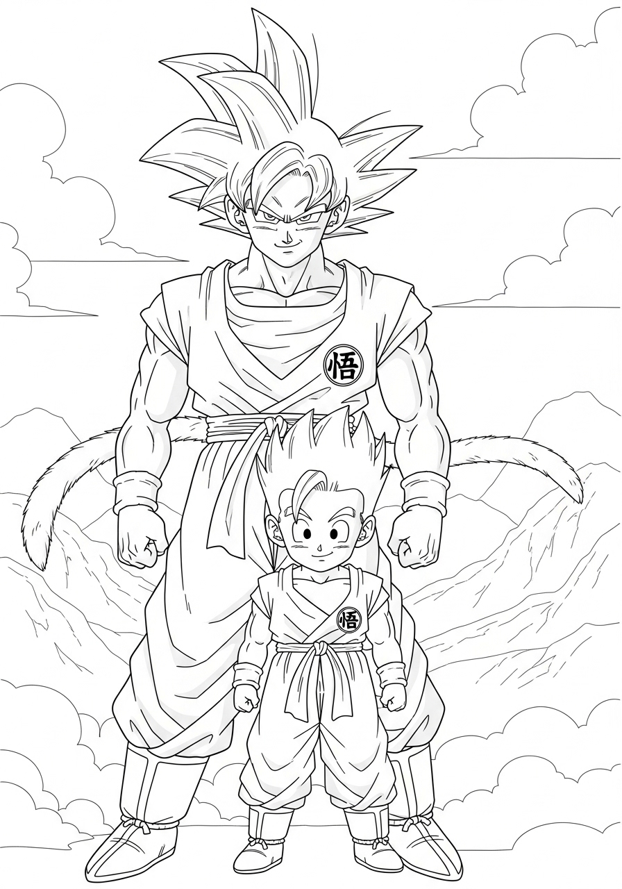 Desenho do Goku e Goten para imprimir e colorir