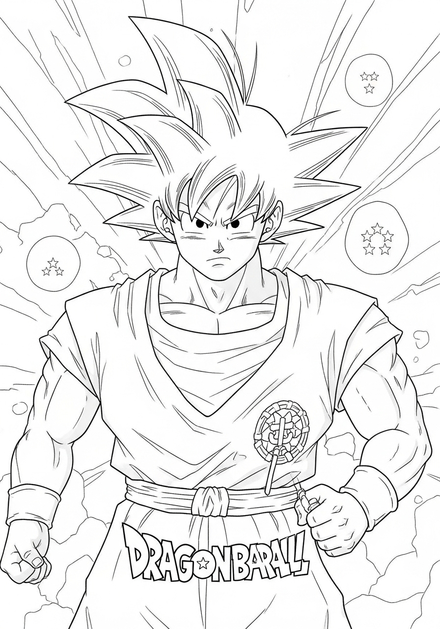 Desenho do Goku com cabelo spiky para imprimir e colorir