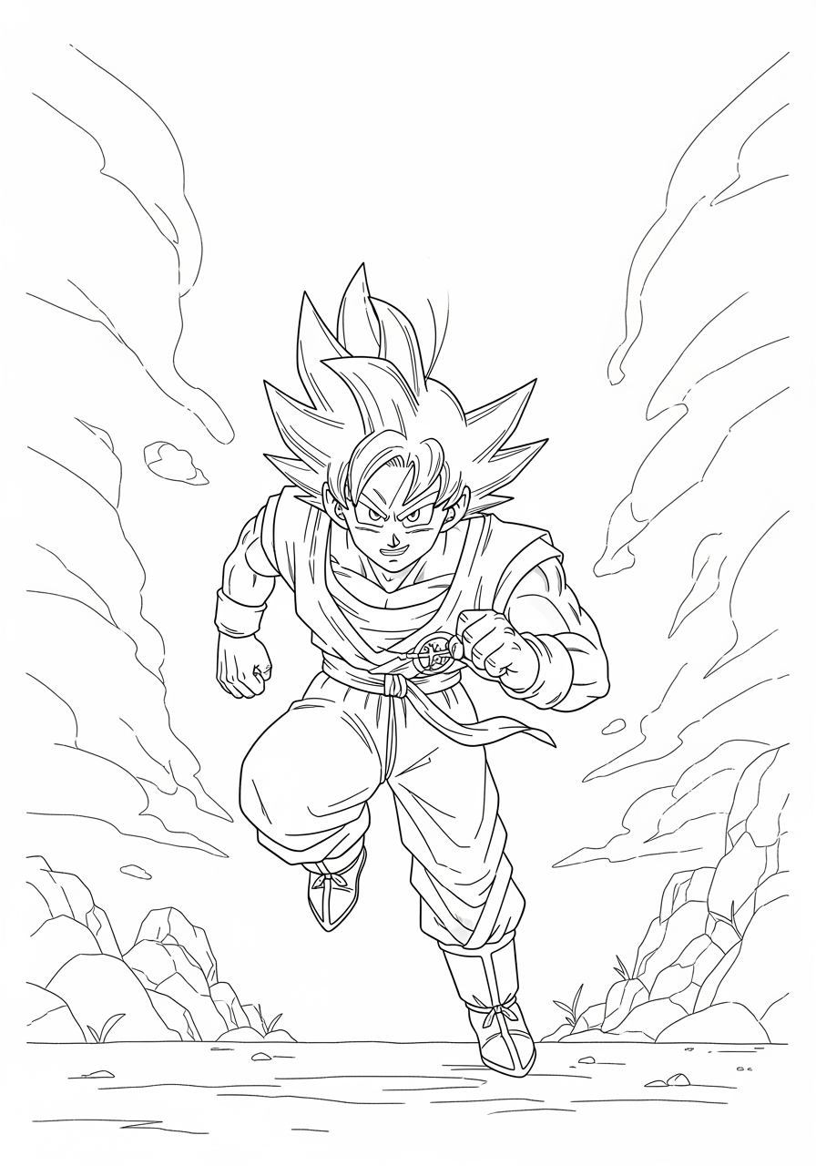 Desenho do Goku correndo para imprimir e colorir
