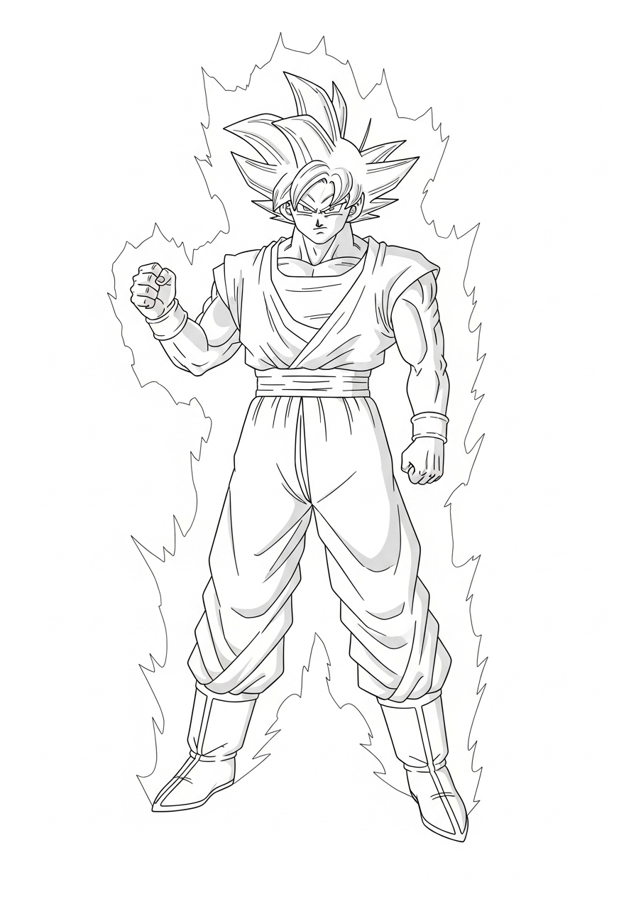 Desenho do Goku em transformação para imprimir e colorir